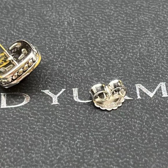 David Yurman Sterling Silver Garnet Stud Earrings with Pave Diamonds - Picture 11 of 12